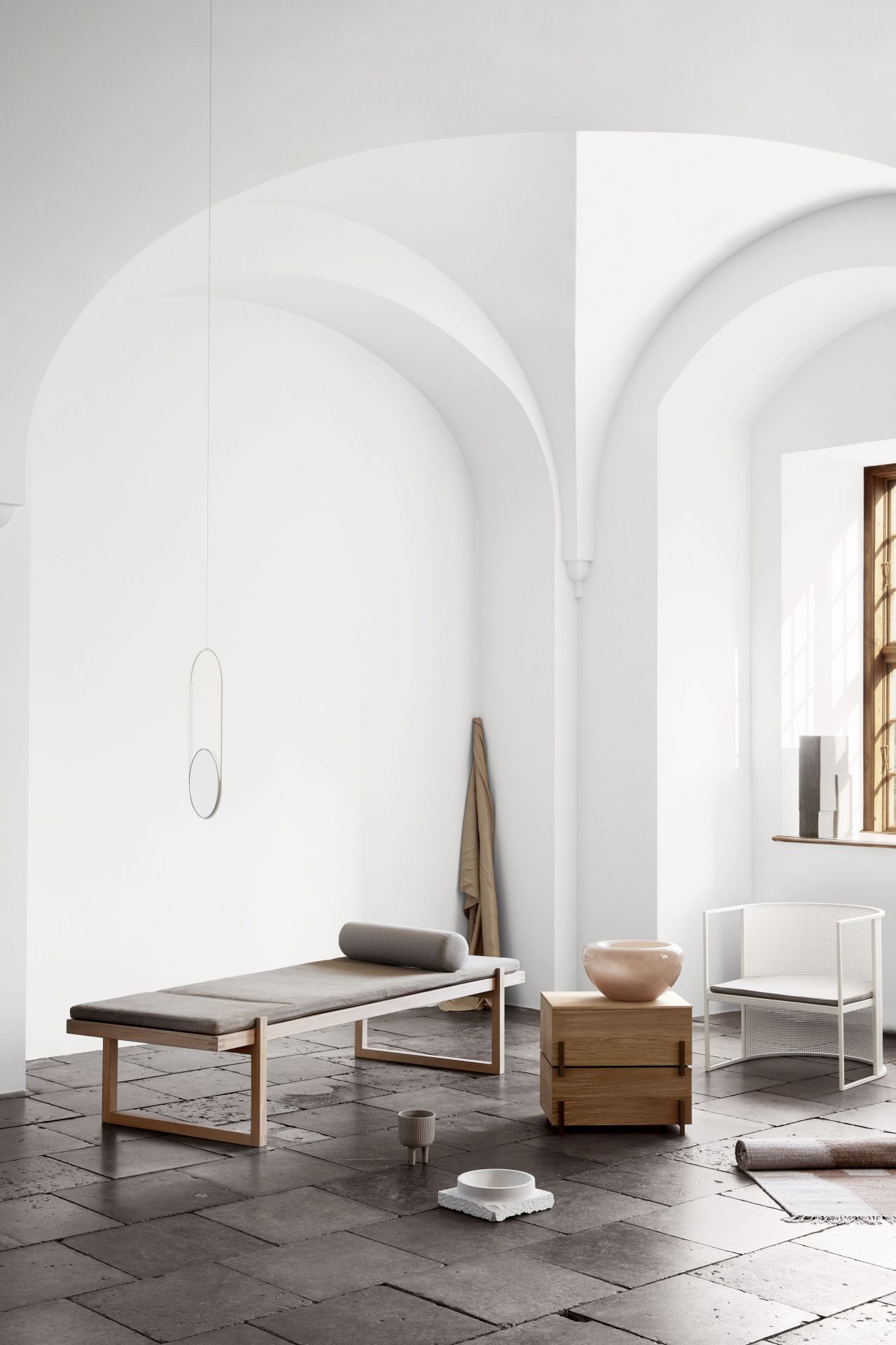 Minimal Daybed Oiled Oak Off White Grey Wool Kristina Dam Studio